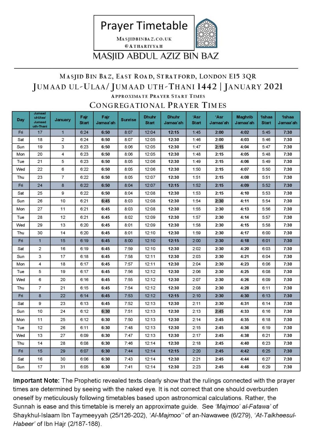 masjid e umer namaz timetable